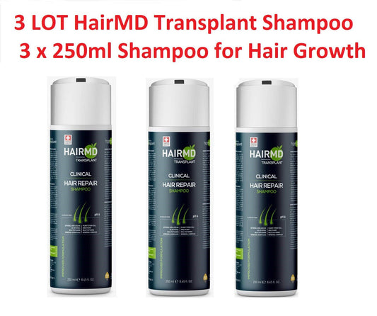 3 LOT HairMD Transplant Clinical Hair Repair Shampoo (3x250ml)