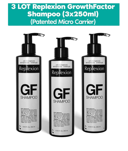 3 LOT Replexion GrowthFactor Shampoo (3x250ml) (Patented Micro Carrier) NEW!!!