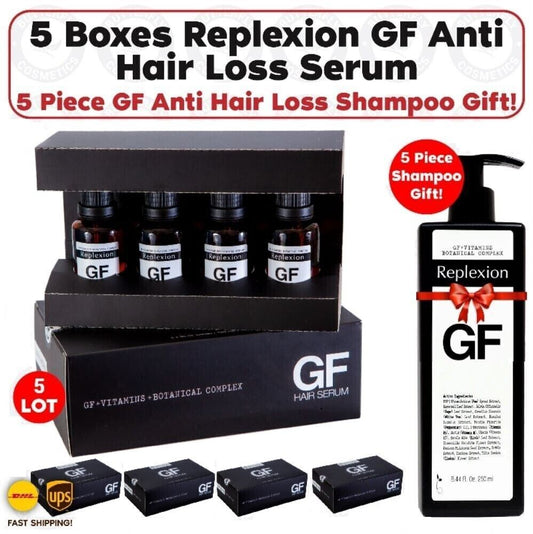 5 BOX Replexion GrowthFactor Hair Serum Set (20 Serums) + 5 LOT GF Shampoo