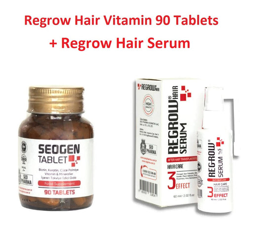 Seogen Hair Vitamin 90 Tablets Against Hair Loss + Seogen Regrow Hair Serum