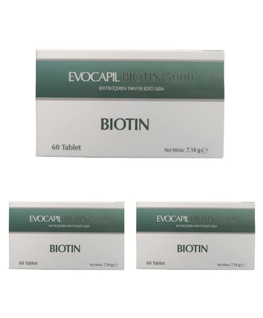 3 LOT Evocapil Biotin 5000 mg (3x60) 180 Tablet (Best For Anti Hair Loss)